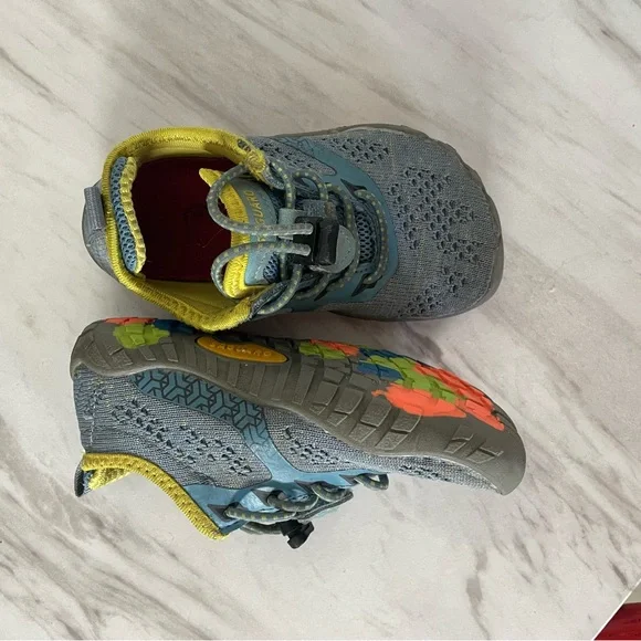 Toddler wide toe barefoot shoe blue and yellow - Picture 4 of 10